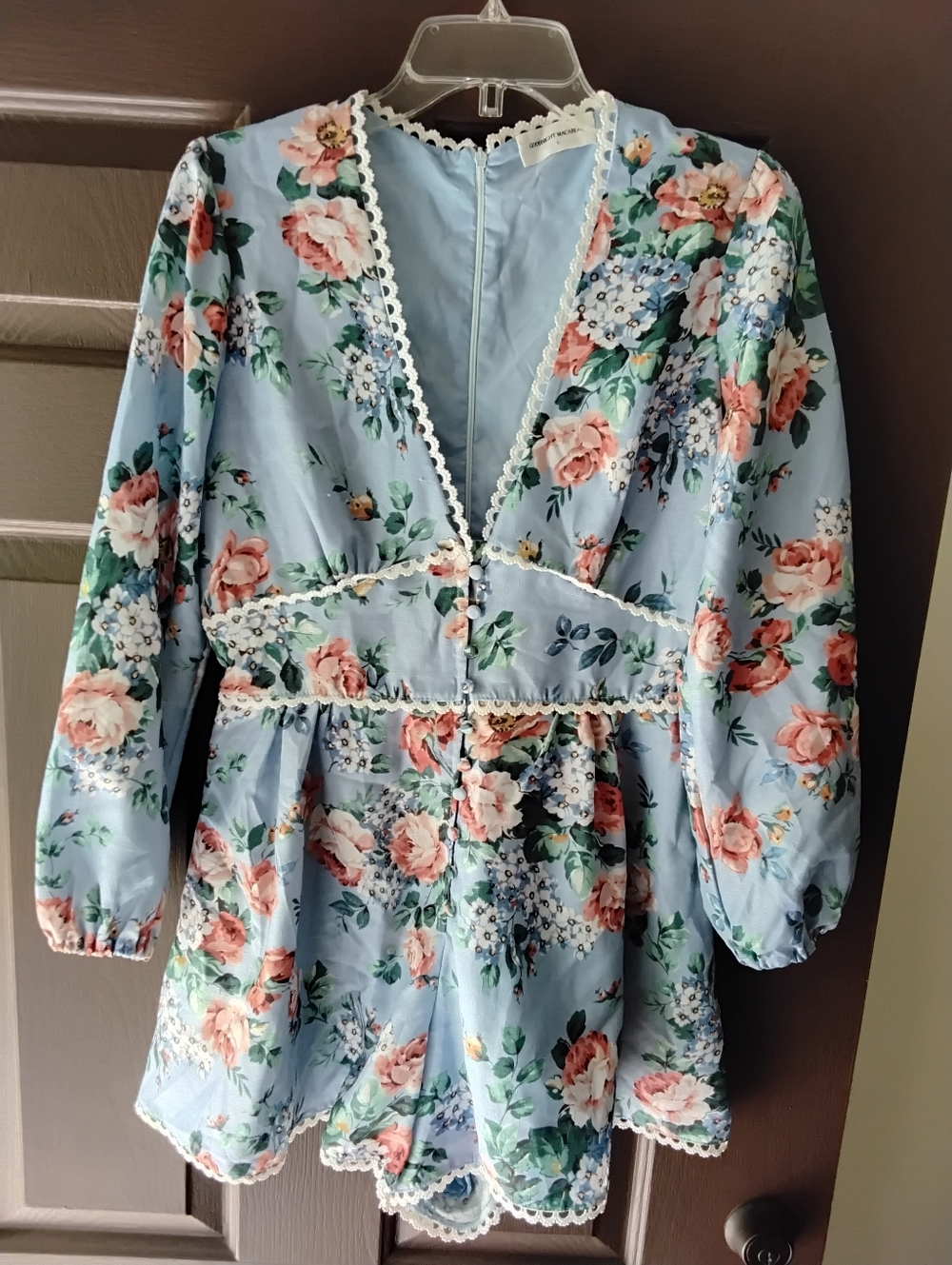 Goodnight Macaroon Floral Lace-Trim Romper in Light Blue Large - Picture 2 of 5